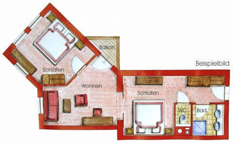 Grundriss von einem 3-Raum-Appartement im Hotel Zauchenseehof